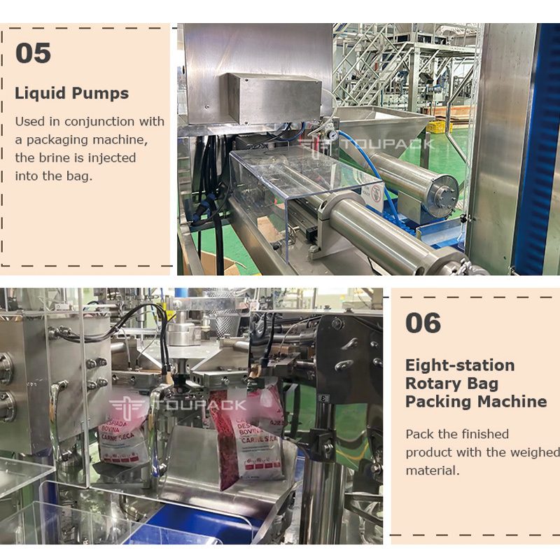 生鮮食品ミートパイ用トレイ包装機、多頭式計量、イカ、エビ、アサリ、アワビ、ジッパーバッグ自動包装機